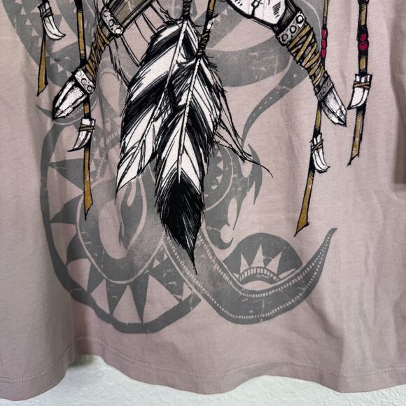 Konquest Shirt Mens Medium Skull Metallic Feather Warrior Tee Tshirt Y2K Grunge - Picture 6 of 11